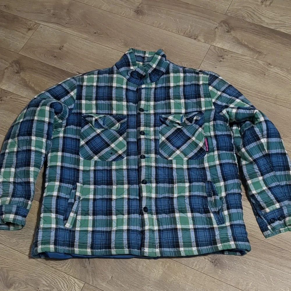 GOTCHA Farmland Flannel Quilted JACKET Bottle Green Mens size Large - Picture 2 of 10